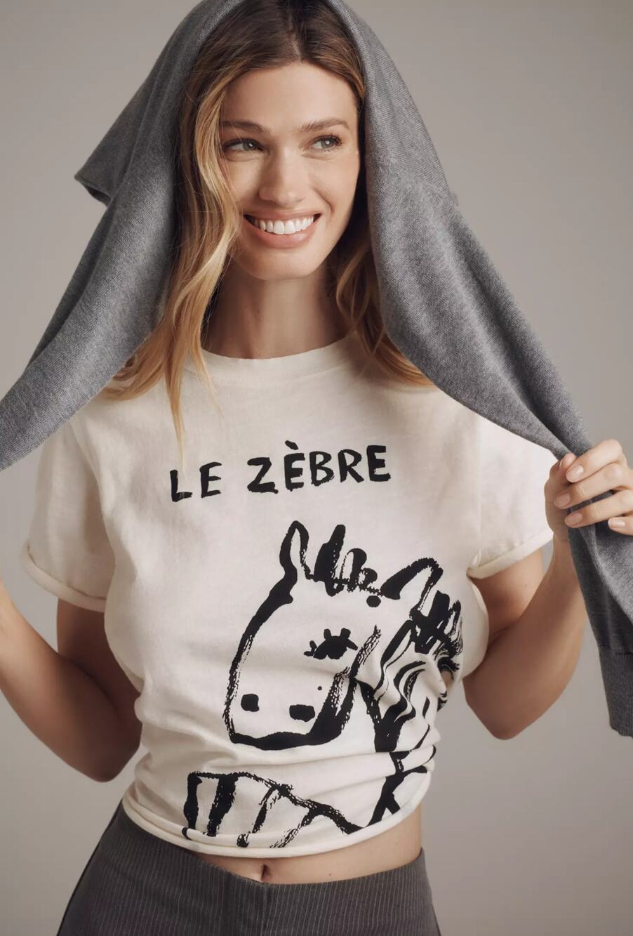 Olivia Sewell x Anthropologie Le Zebre Graphic Tee White Distress Women's Small